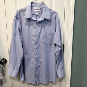 Roundtree & Yorke Gold Label Fitted NonIron Blue Button Up Dress Shirt 17.5 Neck